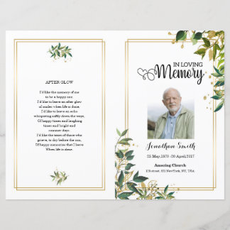 Green leef Funeral Program template
