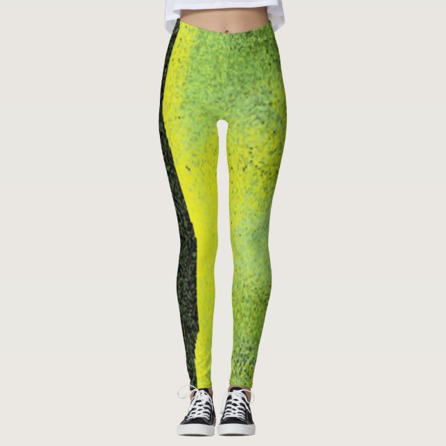 Green Leggings with a Black Stripe Down One Leg (Front)