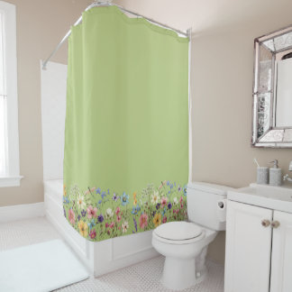 Green lemon wildflower dragonfly and butterfly shower curtain