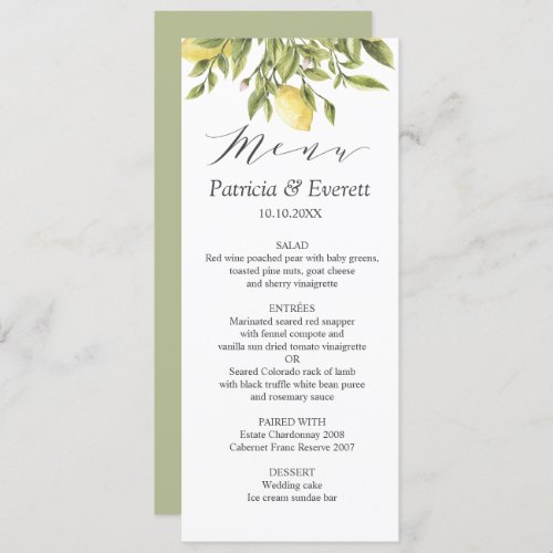 Green  Lemons and Leaves Boho chic Wedding Invitation