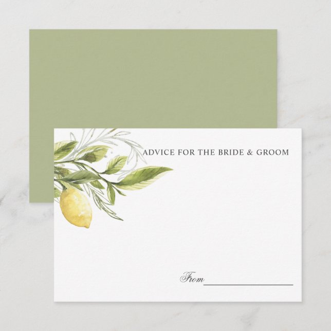 Green Lemons and leaves Wedding Advice or recipe Invitation (Front/Back)