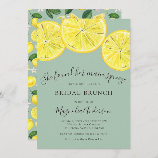 Green Lemons Bridal Brunch Invitation (Front/Back)