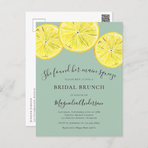 Green Lemons Bridal Brunch Invitation Postcard