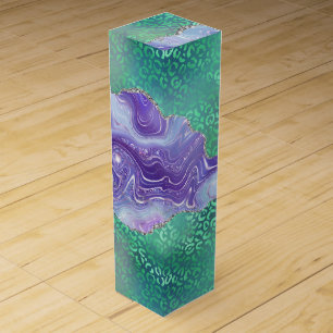 Green Leopard Agate Glam Abstract Stone Pattern Wine Box