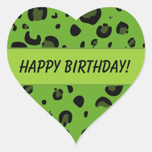 Green Leopard Happy Birthday Heart Sticker | Zazzle