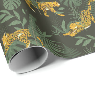Green Leopard Jungle Safari Wrapping Paper Roll