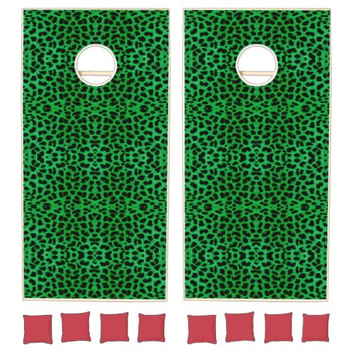 Green Leopard Print Cornhole Set