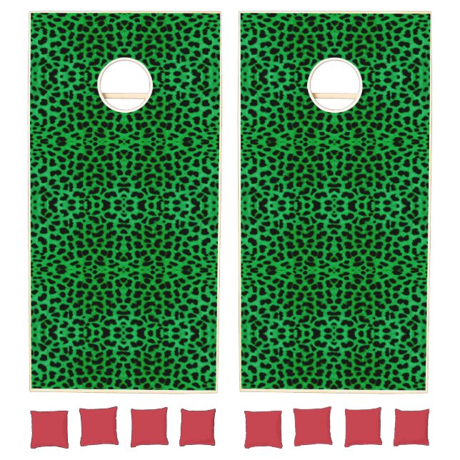 Green Leopard Print Cornhole Set (Set)
