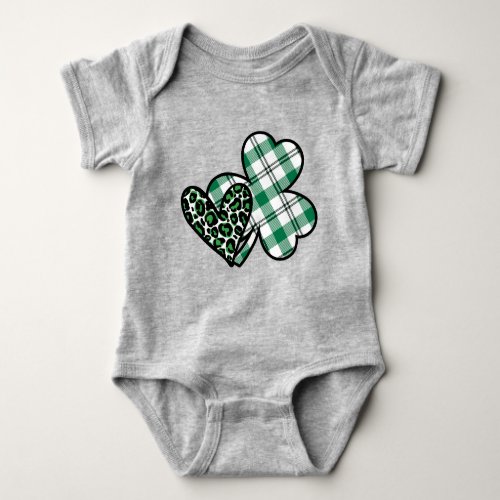 Green Leopard Print Love Shamrock Buffalo Plaid Baby Bodysuit