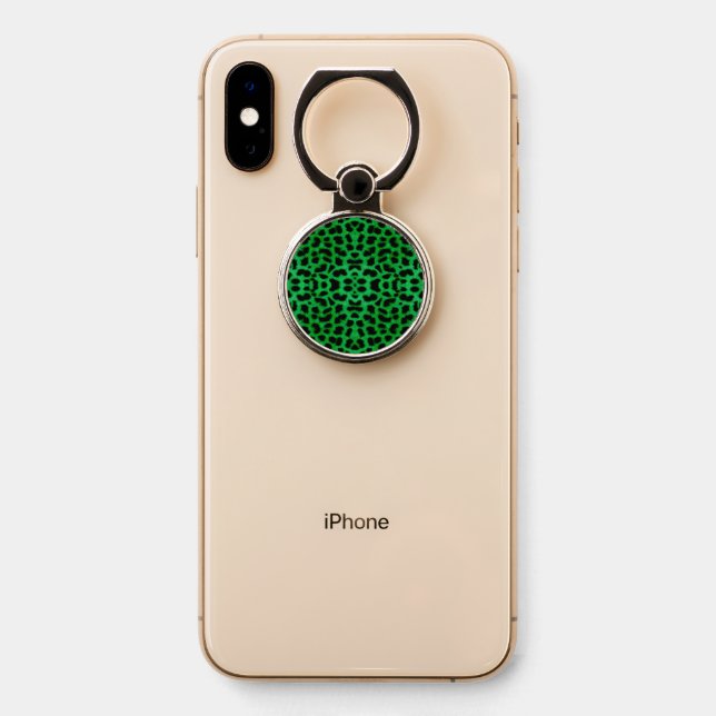 Green Leopard Print Phone Ring Stand (On Phone)