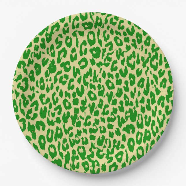 Green Leopard Print Skin Paper Plates (Front)