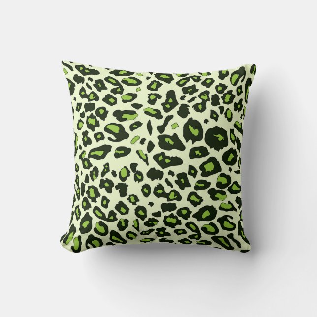 Green leopard print throw pillow (Front)