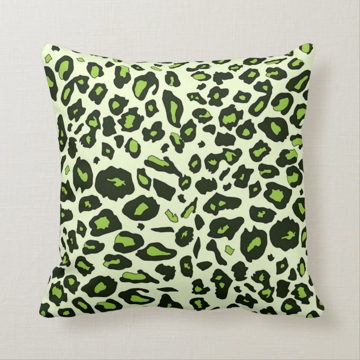 Green leopard print throw pillow