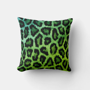 Green Leopard Print Throw Pillow