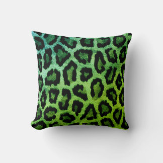 Green Leopard Print Throw Pillow