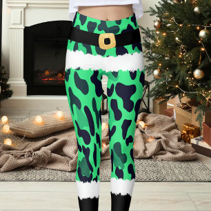 Green Leopard Santa Merry Christmas Leggings