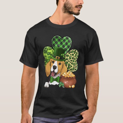 Green Leopard Shamrock Beagle Leprechauns St Patri T-Shirt