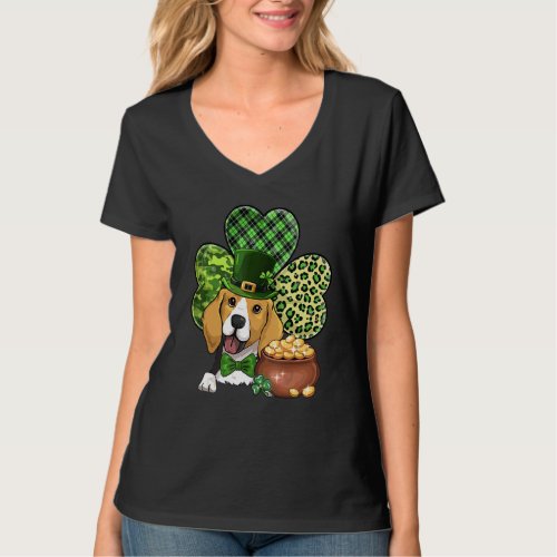 Green Leopard Shamrock Beagle Leprechauns St Patri T-Shirt