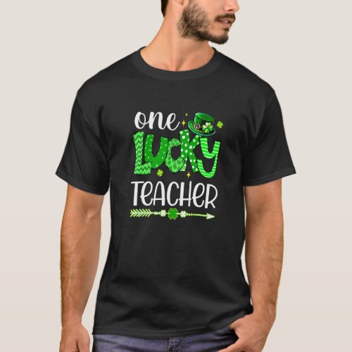 Green Leopard Shamrock One Lucky Teacher St Patric T_Shirt