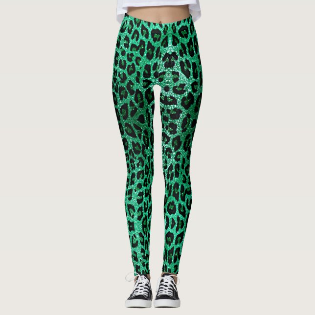 Green Leopard Sparkle Leggings (Front)