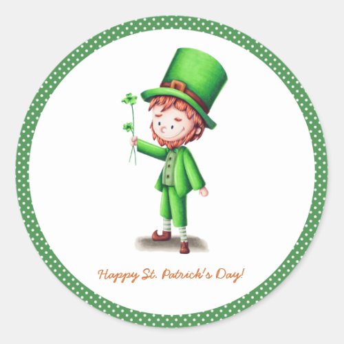 Green Leprechaun Clover St Patricks Day Classic Round Sticker