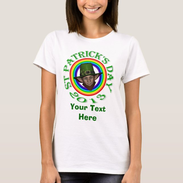Green leprechaun & double rainbow St Patrick's T-Shirt (Front)