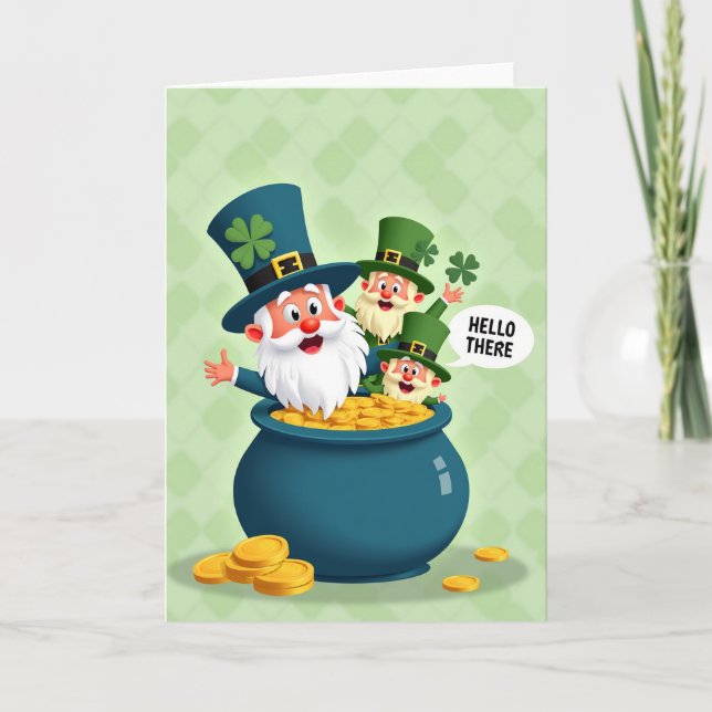 Green Leprechaun Hello Pattern Card (Front)
