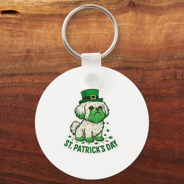 Green Leprechaun Shih Tzu St.Patrick's Day Keychain (Back)