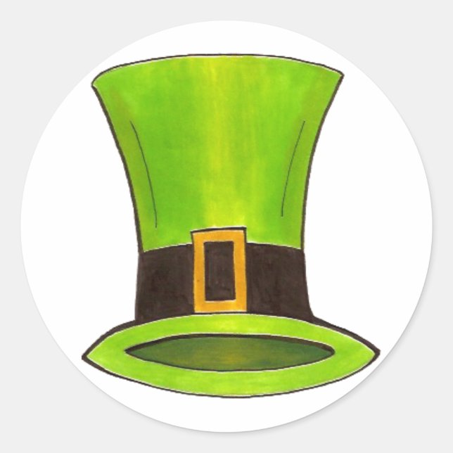 Green Leprechaun Top Hat Saint Patrick's Paddy Day Classic Round Sticker (Front)