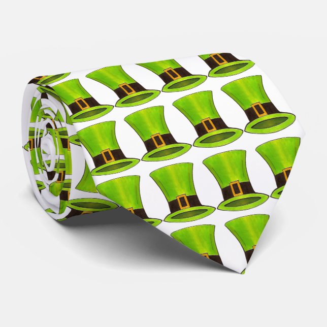 Green Leprechaun Tophat Saint Patrick's Day Tie (Rolled)