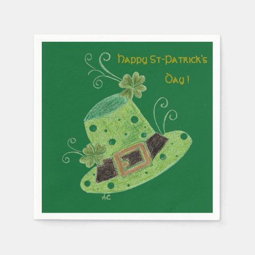 Green leprechauns hat cocktail paper napkins