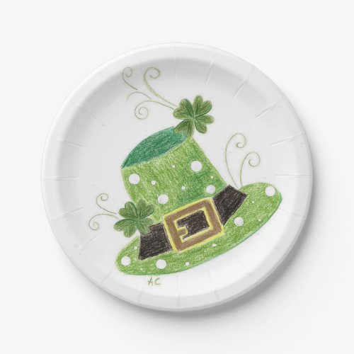 Green leprechauns hat St Paddy white Paper Plates