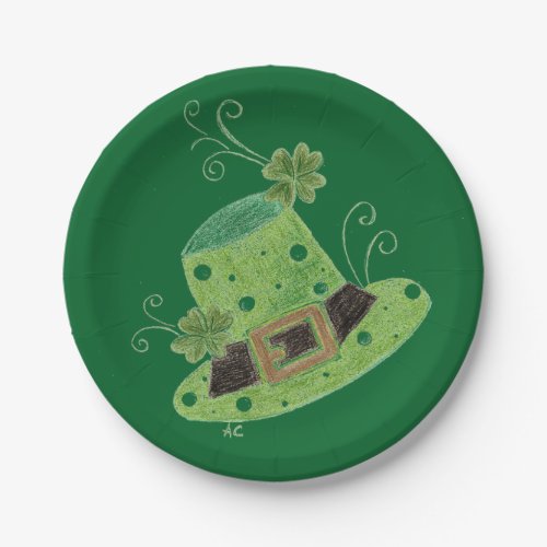 Green leprechauns hat St_Patty dark green Paper Plates