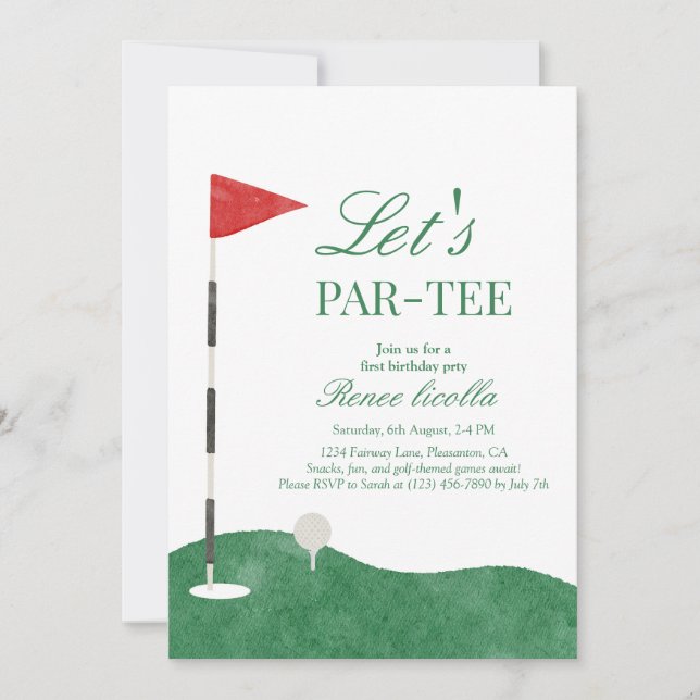 Green Let’s Par-Tee Golf First Birthday Invitation (Front)