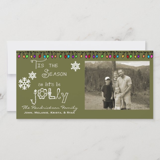 Green Let's Be Jolly Christmas Holiday Photo Card (Front)