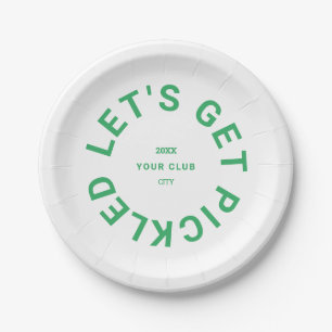 Green Let's Get Pickled Crest Pickleball Paper Plates