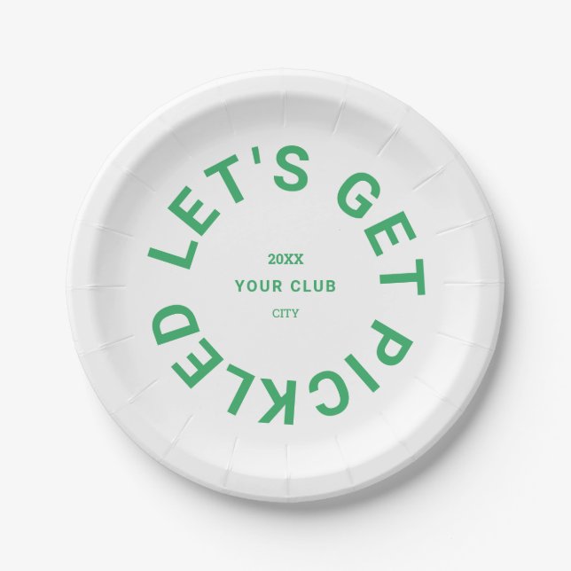 Green Let's Get Pickled Crest Pickleball Paper Plates (Front)