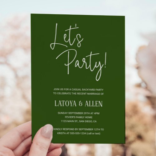 Green Lets Party Casual Wedding Reception Eloped Invitation
