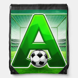 ⚽ Green Letter A Soccer Logo Stadium Goal Sports Drawstring Bag