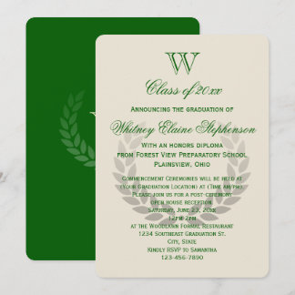Green Letter Monogram Classic College Graduation Invitation