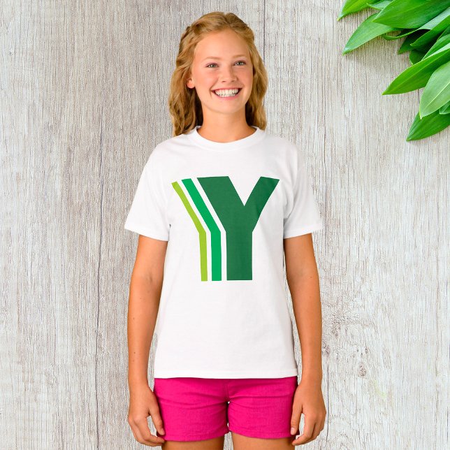 Green Letter Y Geometric Stripes Monogram T-Shirt (Creator Uploaded)