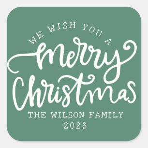 Green Lettering Calligraphy Family Square Sticker