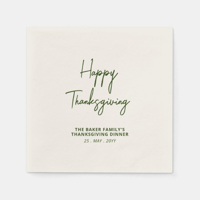 Green Lettering Happy Thanksgiving Party Napkins (Front)