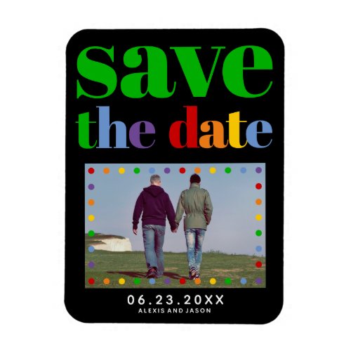 Green letters black gay photo Save the Date Magnet