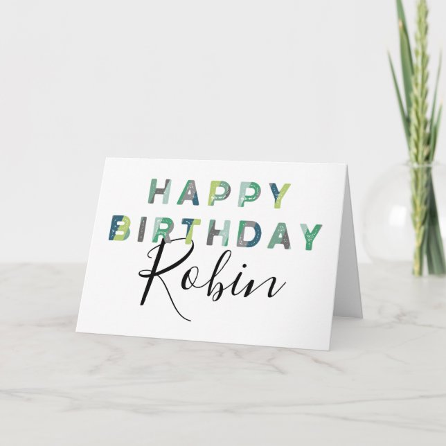 Green Letters Simple Style Personalized Birthday Card (Front)