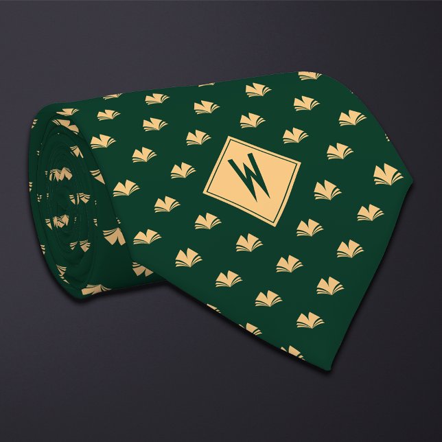 Green Librarian Reading Books Neck Tie (Creator Uploaded)