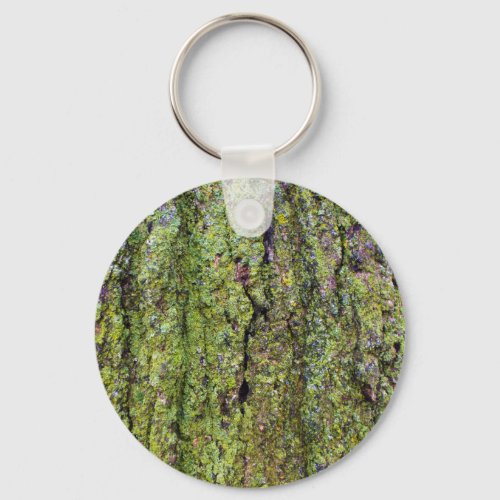 Green Lichen on Tree Bark Nature Keychain