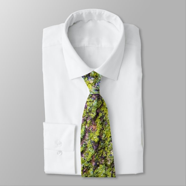 Green Lichen on Tree Bark Nature Neck Tie (Tied)
