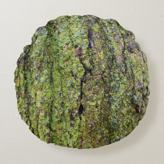 Green Lichen on Tree Bark Nature Round Pillow (Front)