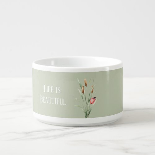 Green Life is Beautiful Cattails Ladybug Bowl